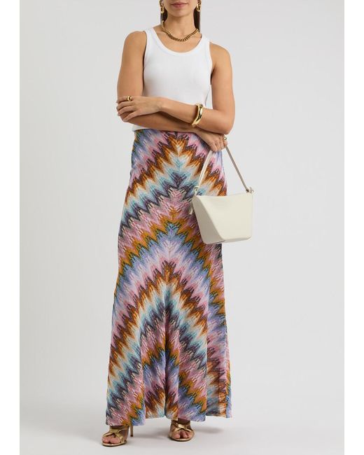 Missoni White Zigzag Metallic Fine-Knit Maxi Skirt