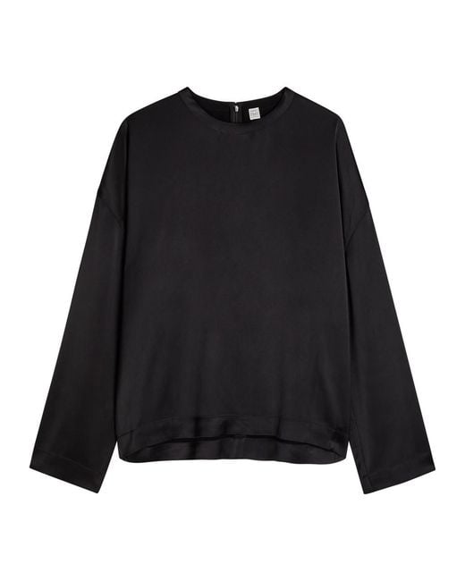Totême Black Draped Satin Top