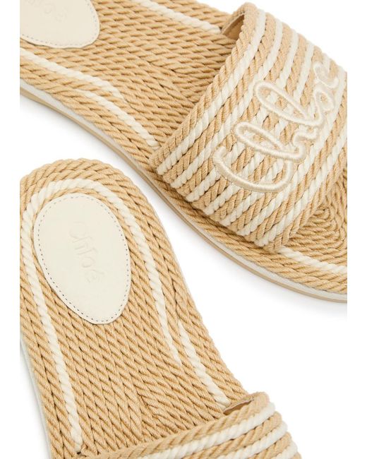 Chloé White Sand Striped Woven Sliders