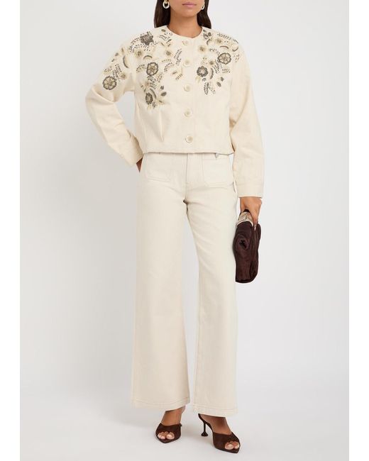 Veronica Beard Natural Taylor Wide-Leg Jeans