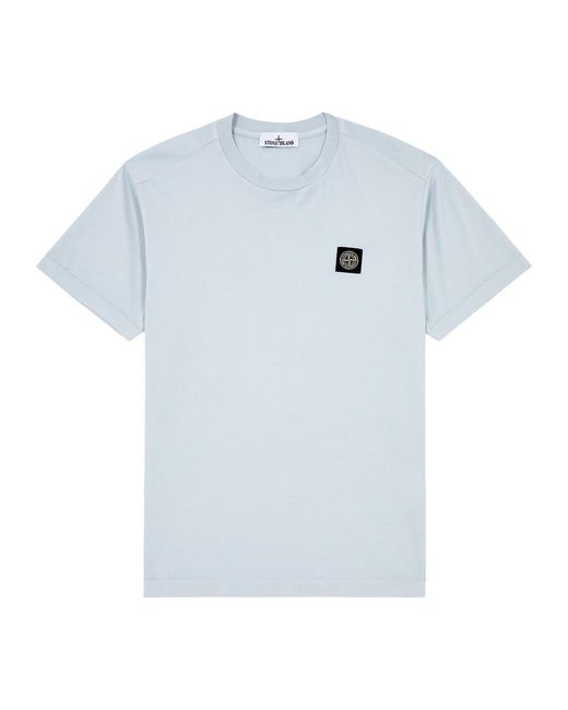 Stone Island White Logo Cotton T-Shirt for men