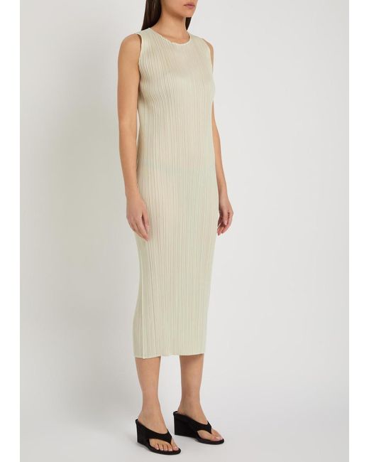 Pleats Please Issey Miyake White Pleated Woven Midi Dress
