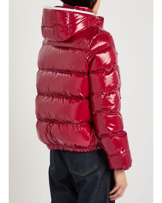 Moncler Red Andro Padded Hooded Glossed Shell Jacket