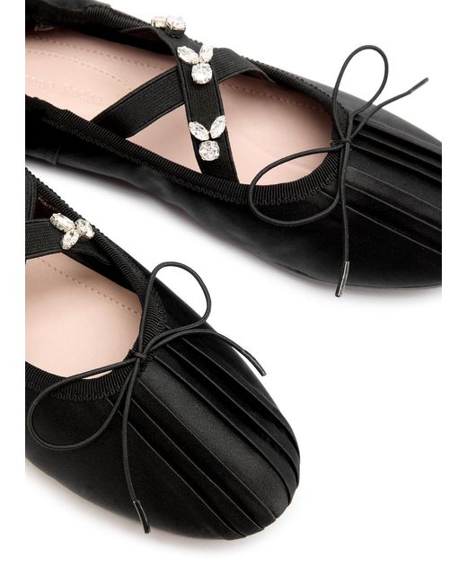 Simone Rocha Black Embellished Ballerina Grip Satin Flats
