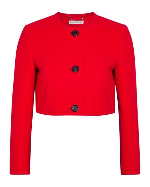 Emilia Wickstead Red Lizette Wool-Crepe Cropped Jacket