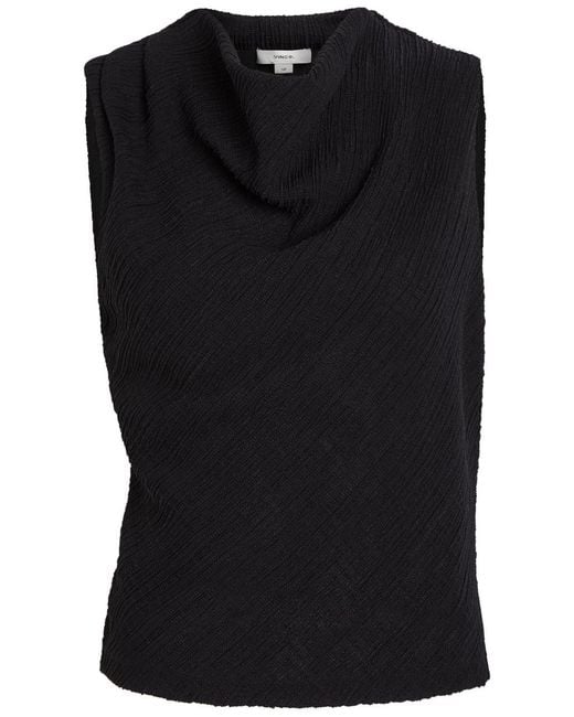 Vince Black Shadow Draped Textured Fine-Knit Top