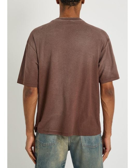 Acne Brown Distressed Cotton-Blend T-Shirt for men