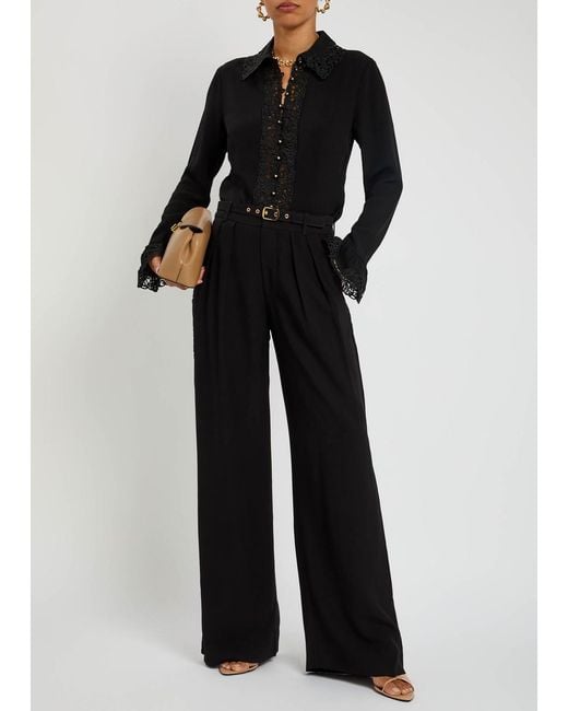 Zimmermann Women's Black Lace Trim Wide Leg Pant