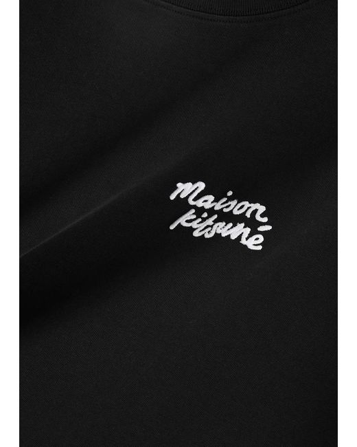 Maison Kitsuné Black Logo-Embroidered Cotton T-Shirt for men