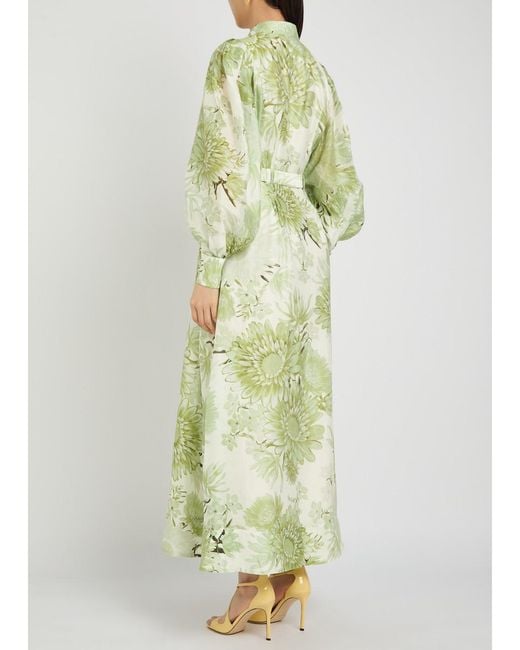 Aje. Green Reflector Floral-Print Woven Midi Shirt Dress