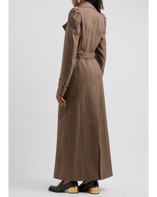 Dries Van Noten Brown Checked Wool Trench Coat