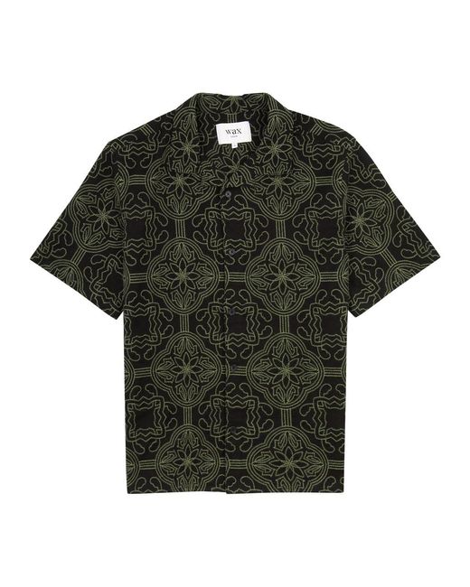 Wax London Green Didcot Embroidered Cotton-blend Shirt for men