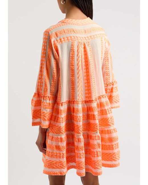 Devotion Orange Ella Embroidered Cotton-Blend Mini Dress