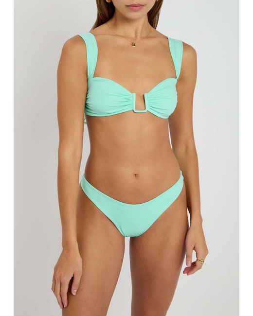 Away That Day Green Cannes Gathered Bikini Top
