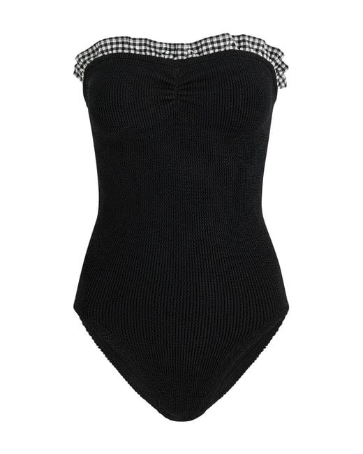 Hunza G Black Dolly Ruffle-Trimmed Crinkle Swimsuit