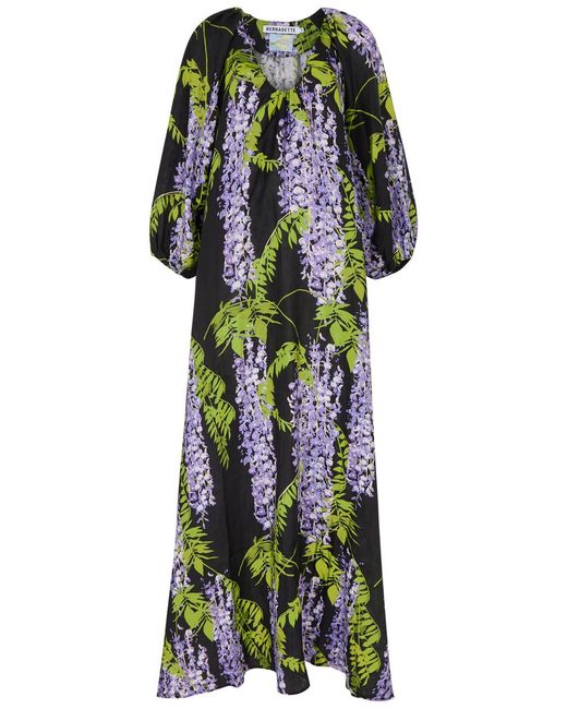 BERNADETTE Green Georgio Floral-Print Linen Gown