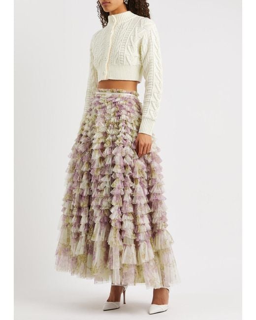 Needle & Thread Multicolor Wisteria Hattie Ruffled Tulle Maxi Skirt