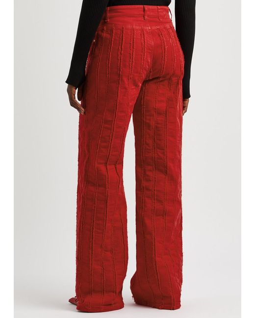 Blumarine Red Frayed Wide-Leg Jeans