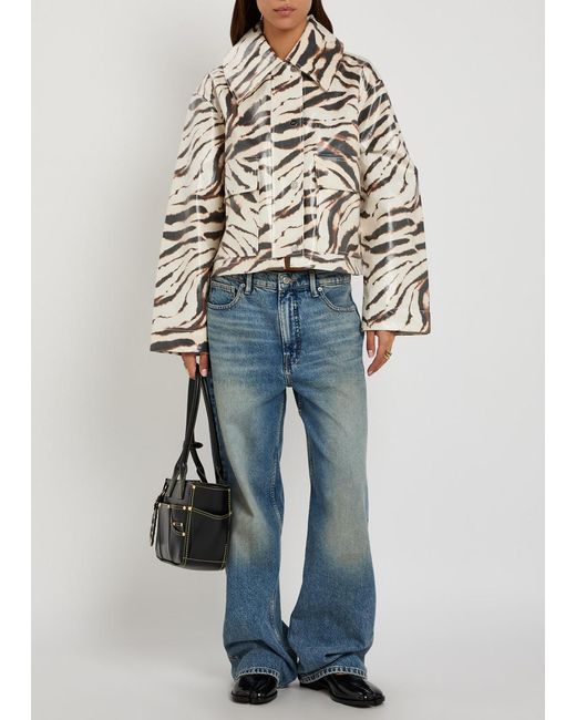 Ganni White Zebra-Print Laminated Barn Jacket