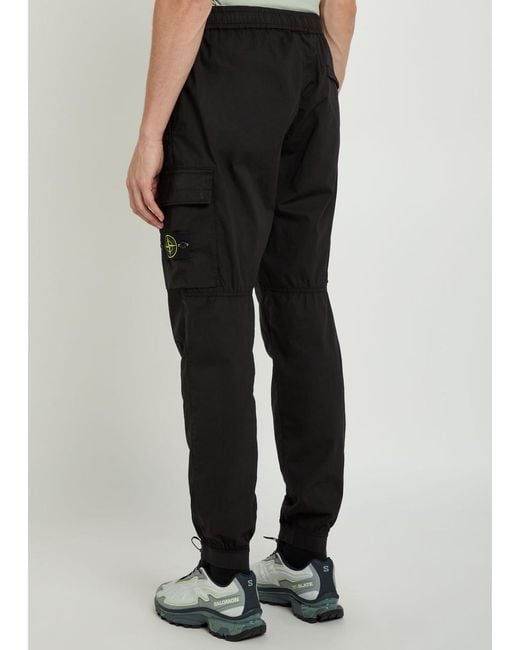 Stone Island Black Stretch-Cotton Cargo Trousers for men