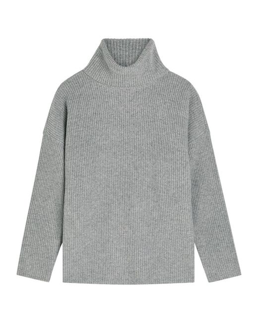 Eileen Fisher Gray Ribbed Roll-Neck Wool And Cashmere-Blend Jumper