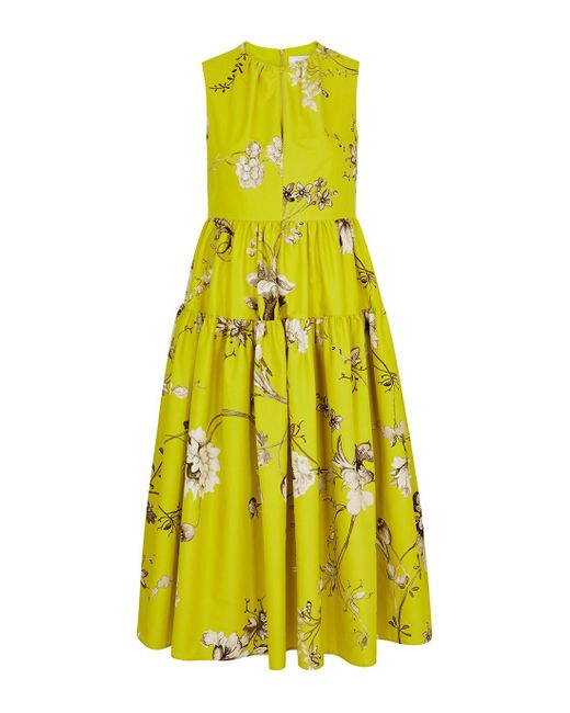 Erdem Yellow Eleonore Floral-print Cotton Midi Dress