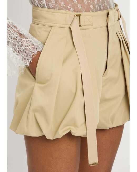 Chloé Natural Pleated Cotton-Poplin Shorts
