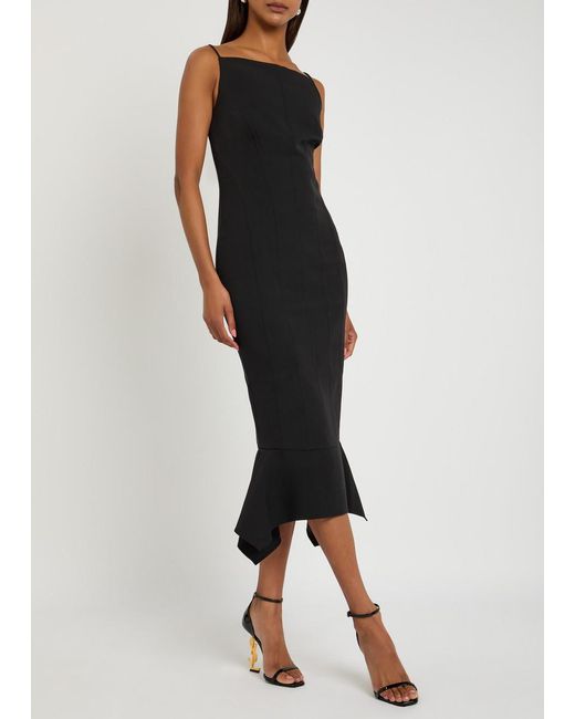 Roland Mouret Black Fishtail Hem Stretch-Crepe Midi Dress