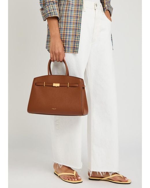 DeMellier London Brown The Hudson Midi Grained Leather Top Handle Bag