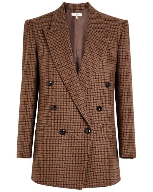 Chloé Brown Checked Wool-Blend Blazer
