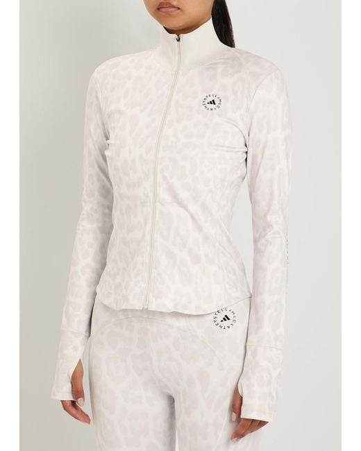Stella McCartney White Adidas X Leopard-Print Stretch-Jersey Mid-Layer Jacket