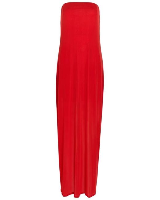 Staud Red Liliana Strapless Stretch-Mesh Maxi Dress