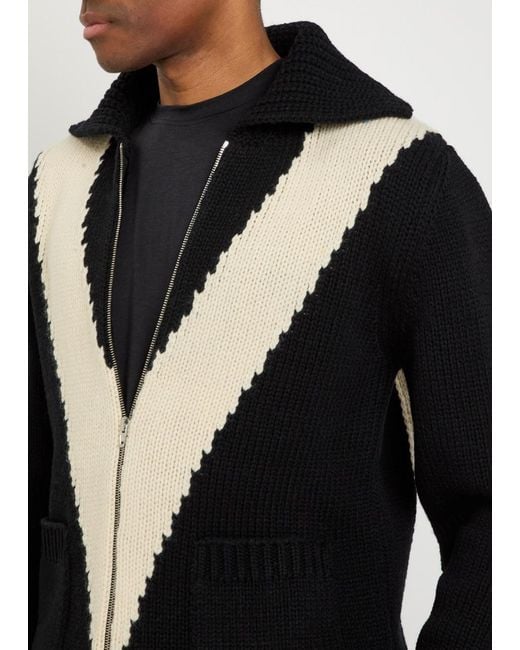 Valentino Garavani Black Logo-Intarsia Wool Cardigan for men