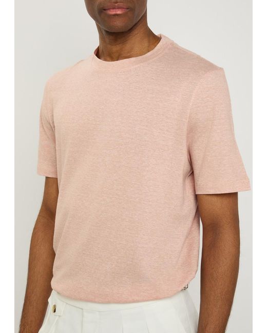 Brunello Cucinelli Pink Linen And Cotton-Blend T-Shirt for men