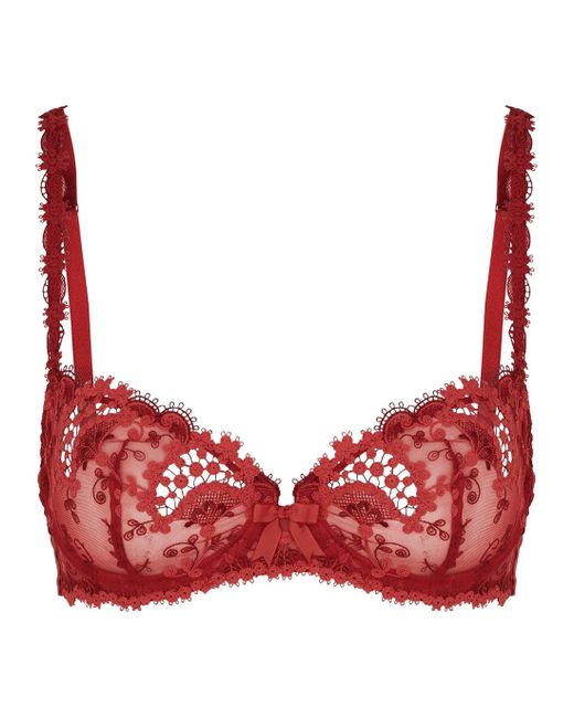 Simone Perele Wish Embroide Tulle Half-cup Bra in Red | Lyst