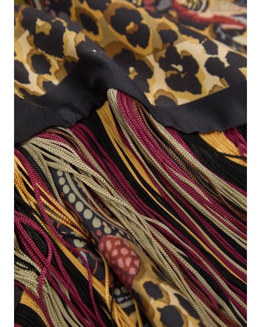 Etro Brown Printed Fringed Silk Scarf