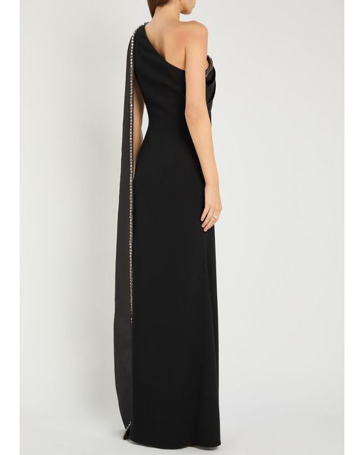 Roland Mouret Black Bow Crystal-Embellished Satin And Crepe Gown