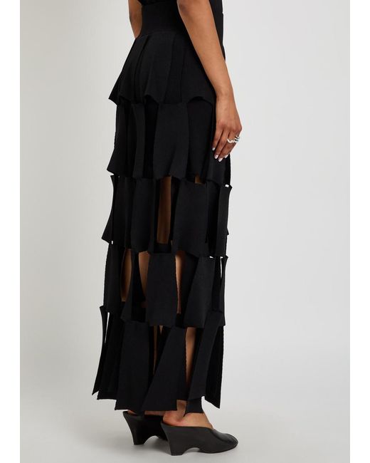 A.W.A.K.E. MODE Black Panelled Trapeze Knit Midi Skirt