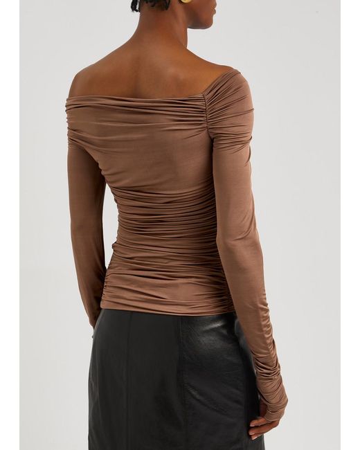 Helmut Lang Brown Ruched Stretch-jersey Top