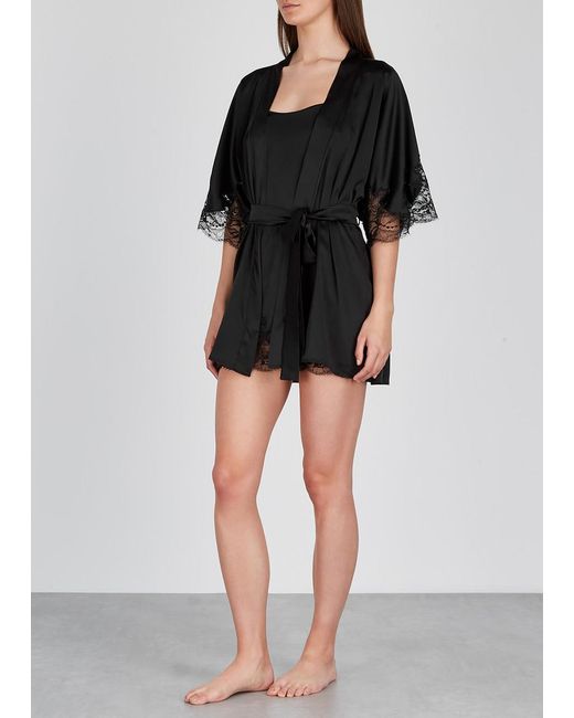 Fleur Of England Black Signature Silk-Blend Robe