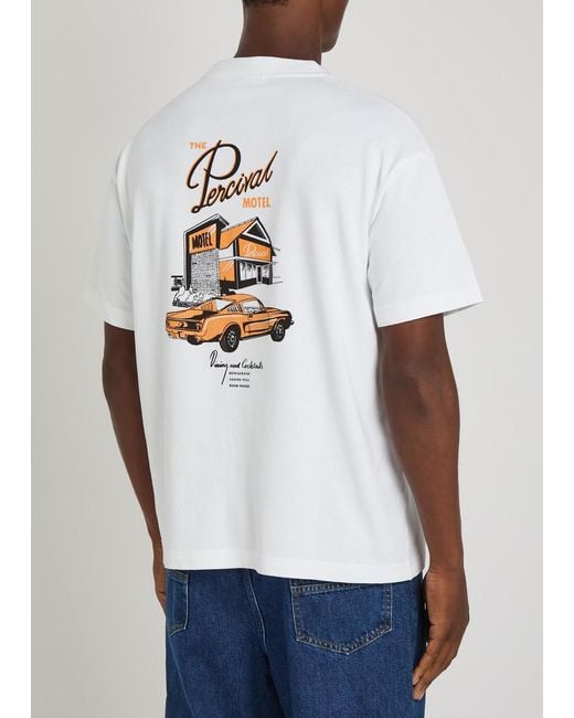 Percival White Printed Cotton T-Shirt for men