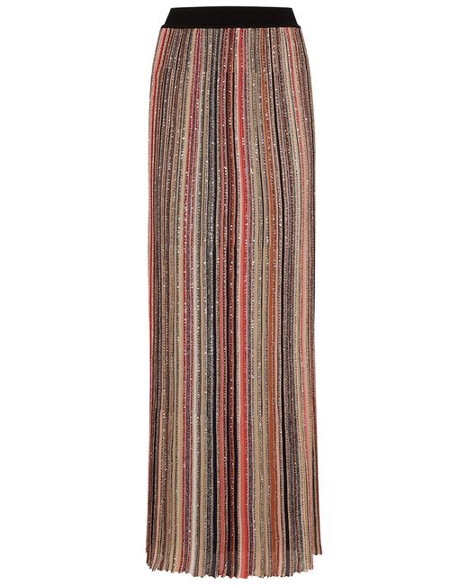 Missoni Brown Striped Embellished Ribbed-knit Maxi Skirt
