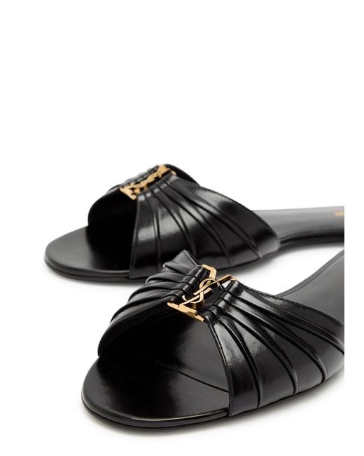 Saint Laurent Black Babylone Pleated Leather Sandals