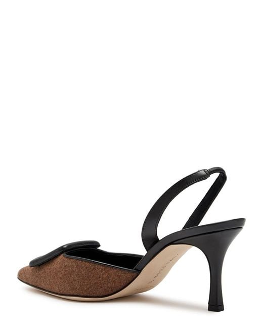 Manolo Blahnik Brown Mayslibi 70 Slingback Leather Pumps