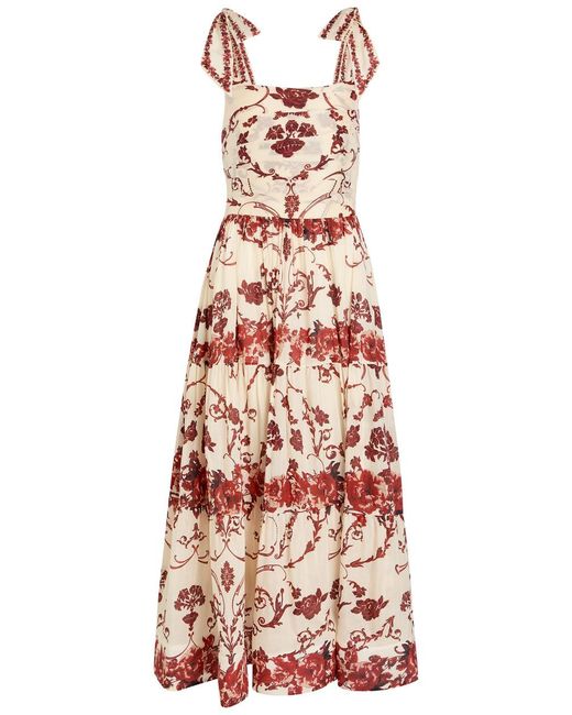 Alice + Olivia White Haven Floral-Print Stretch-Cotton Midi Dress