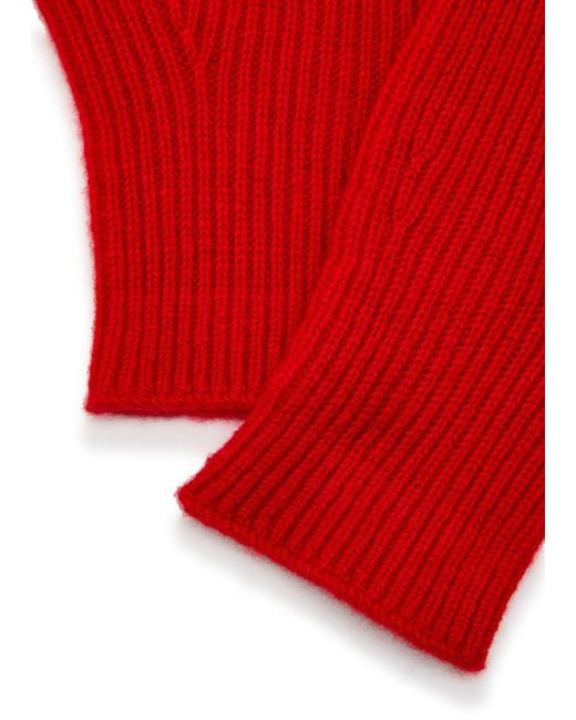 Totême  Red Ribbed Cashmere Gloves