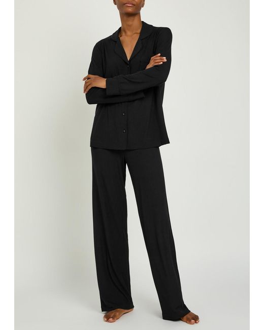 Skims Black Ribbed Stretch-Modal Pyjama Set