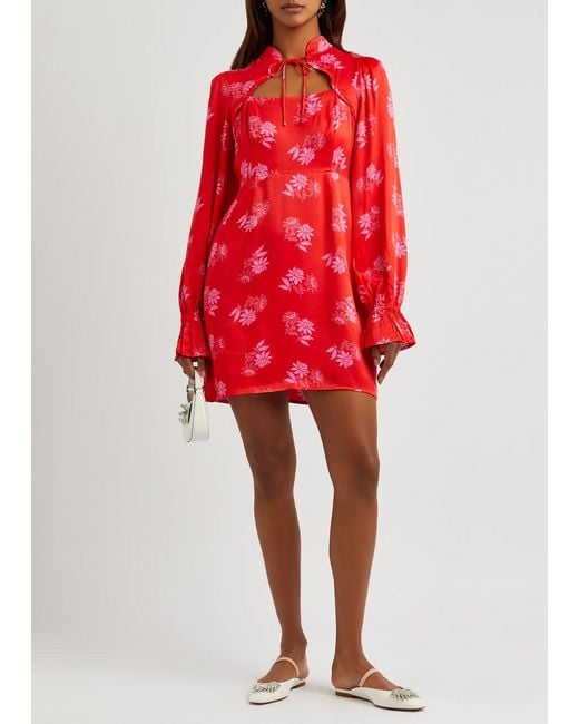 Kitri Red Valentina Floral-jacquard Satin Mini Dress