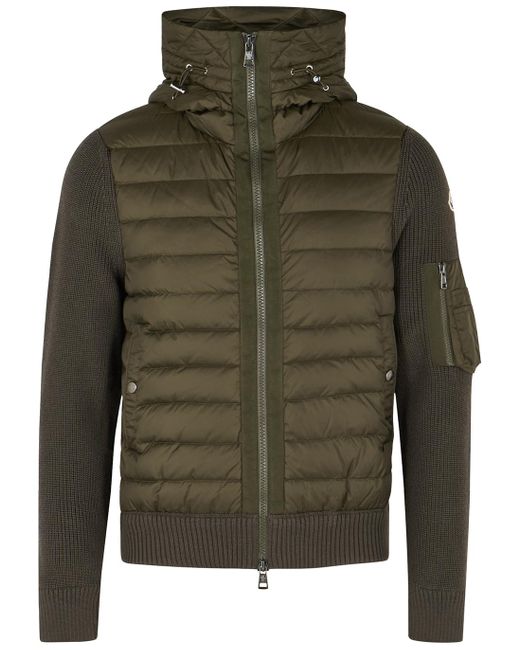 Moncler Tricot Army Green Shell And Wool-blend Jacket for men