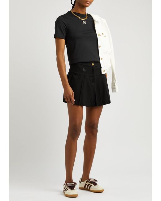 Palm Angels Black Pleated Piqué Cotton Mini Skirt
